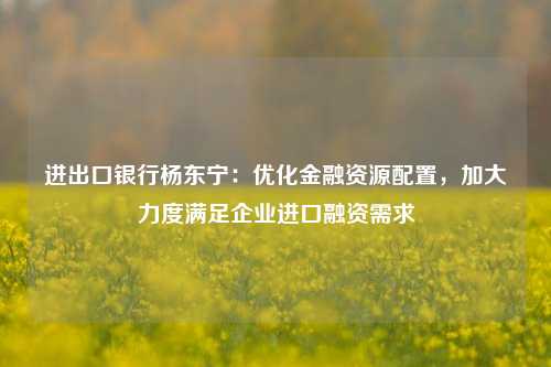 进出口银行杨东宁：优化金融资源配置，加大力度满足企业进口融资需求