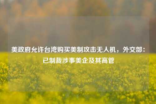 美政府允许台湾购买美制攻击无人机，外交部：已制裁涉事美企及其高管