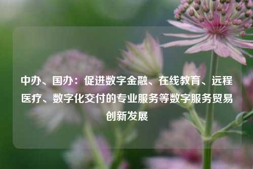 中办、国办：促进数字金融、在线教育、远程医疗、数字化交付的专业服务等数字服务贸易创新发展